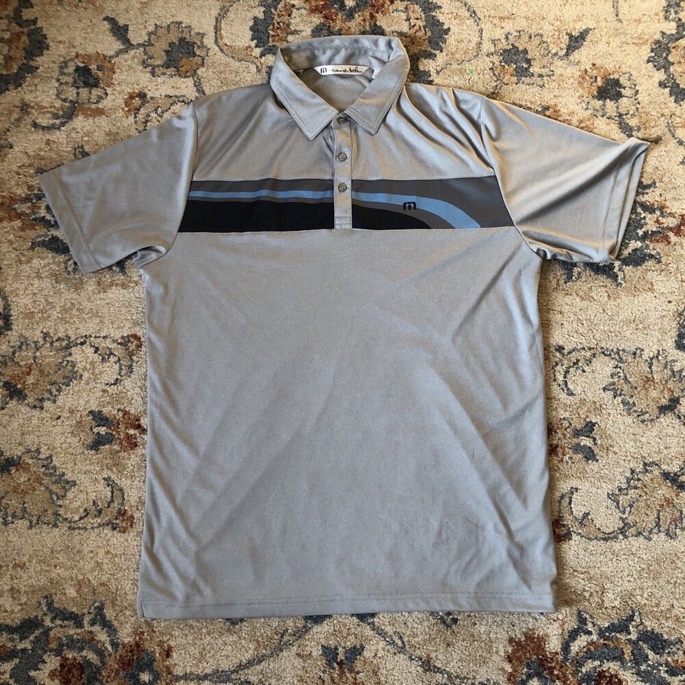 Travis Mathew Mens XL Polo Golf Gray Striped Shirt